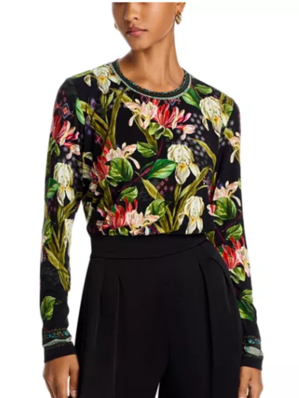 Johnny Was Janie Favorite Long Sleeve Floral Tee Iris Whisper Size S